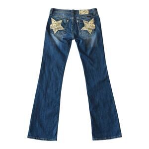 Y2K Miss Me Stonewashed Denim Star Pockets Bootcut Flare Low Rise Jeans Size 30